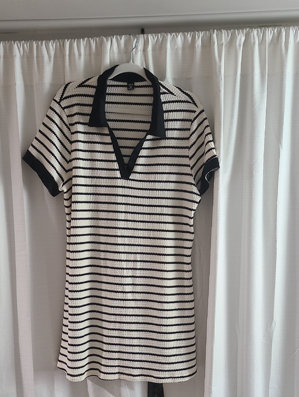 SHEIN Black & White Striped Knit Polo Mini Dress